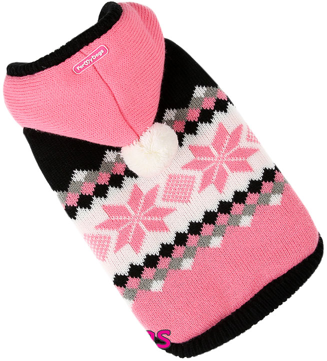 

Куртка для собак вязаная FOR MY DOGS, унисекс, черно-розовая, FW658-2018 16-18, FW658-2018