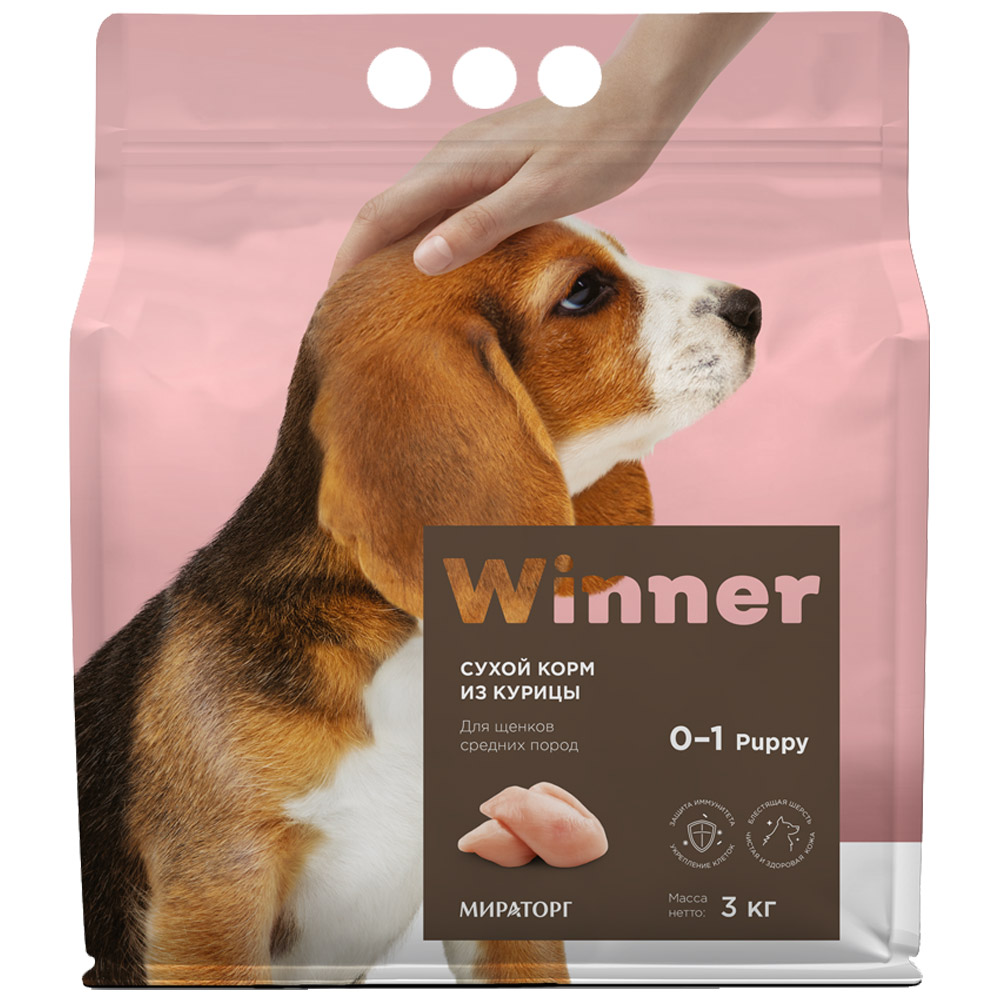 

Сухой корм для щенков Winner, для средних пород, курица, 3 кг, Puppy