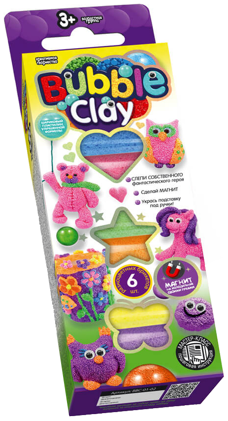 

Шариковый пластилин застывающий «BUBBLE CLAY» BBC-01-02 Danko Toys, Белый;зеленый;желтый;голубой;оранжевый;розовый;фиолетовый