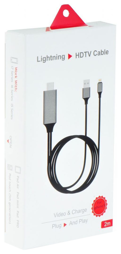 фото Кабель gurdini lightning + usb to hdmi cable (2 метра) чёрный