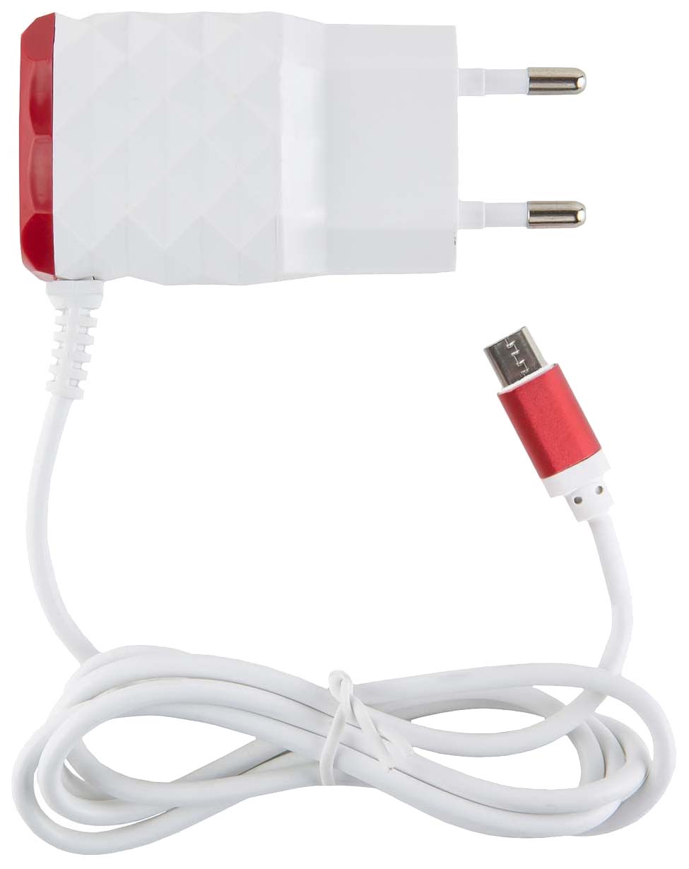 фото Сетевое зарядное устройство red line nc-2.1ac, 2 usb, 2,1 a, white/red