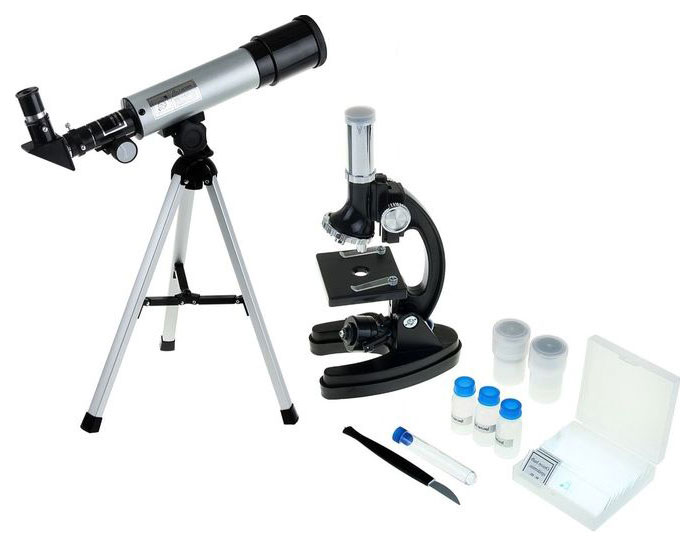 Набор телескоп х90 d=50 мм + микроскоп х1200 с подсветкой, 2АА Sima-Land телескоп микроскоп celestron 44113