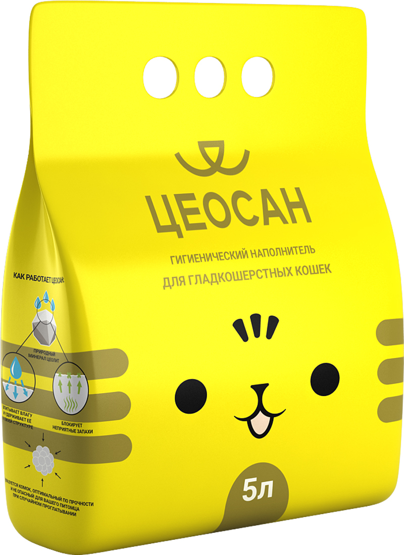 Впитывающий наполнитель для кошек Цеосан - цеолитовый, для гладкошерстных, 3.38 кг, 5 л
