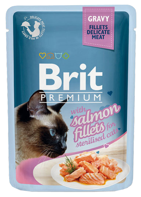 

Влажный корм для кошек Brit Premium, в соусе, лосось, 24шт по 85г, Premium