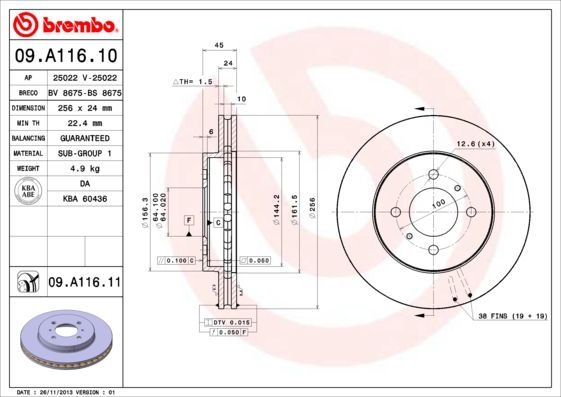 фото Тормозной диск brembo 09.a116.11