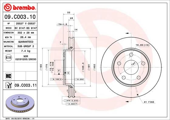 фото Тормозной диск brembo 09.c003.11