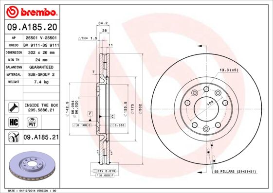 фото Тормозной диск brembo 09.a185.21