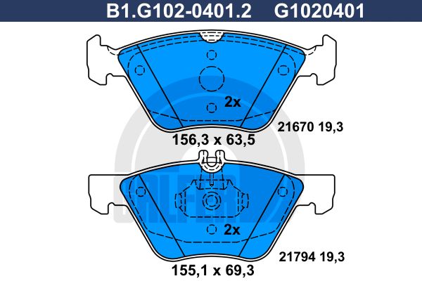 

Комплект тормозных дисковых колодок GALFER B1.G102-0401.2