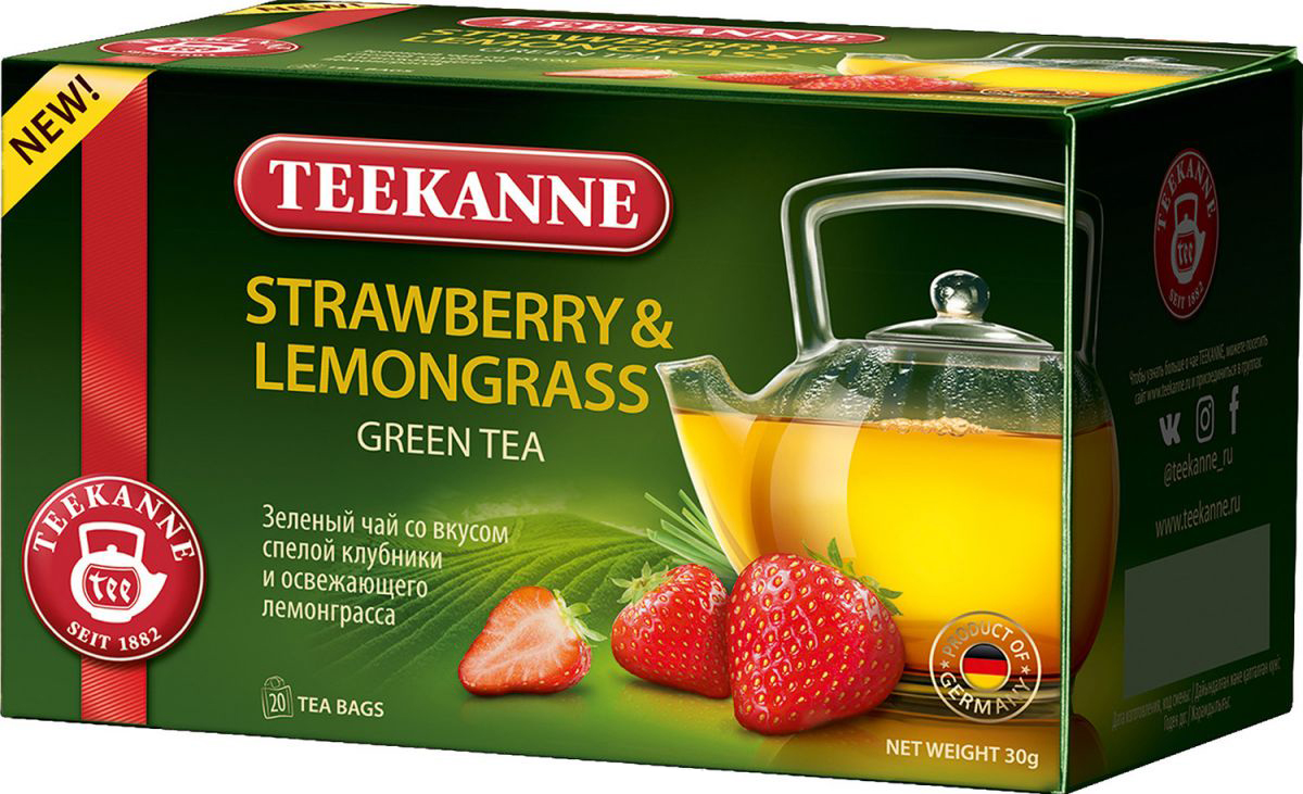 Чай Teekanne клубника-лемонграсс зеленый 20 пакетиков