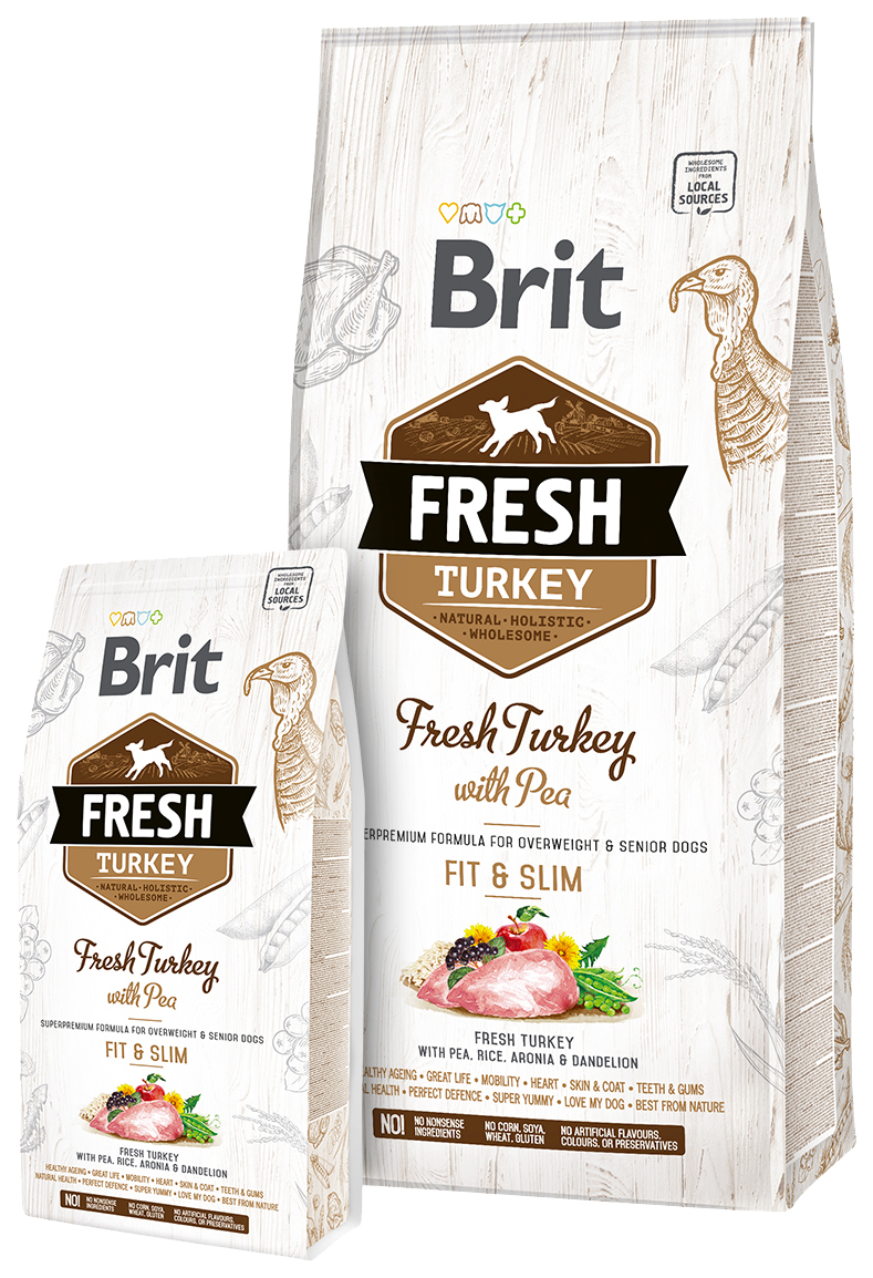 фото Сухой корм для собак brit fresh fit & slim, для контроля веса, индейка, горохи, 12кг