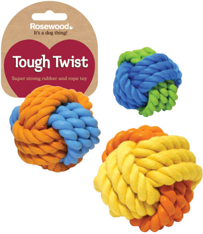 Комбинированная игрушка для собак Rosewood Tough Twist мяч, в ассортименте, 9 см