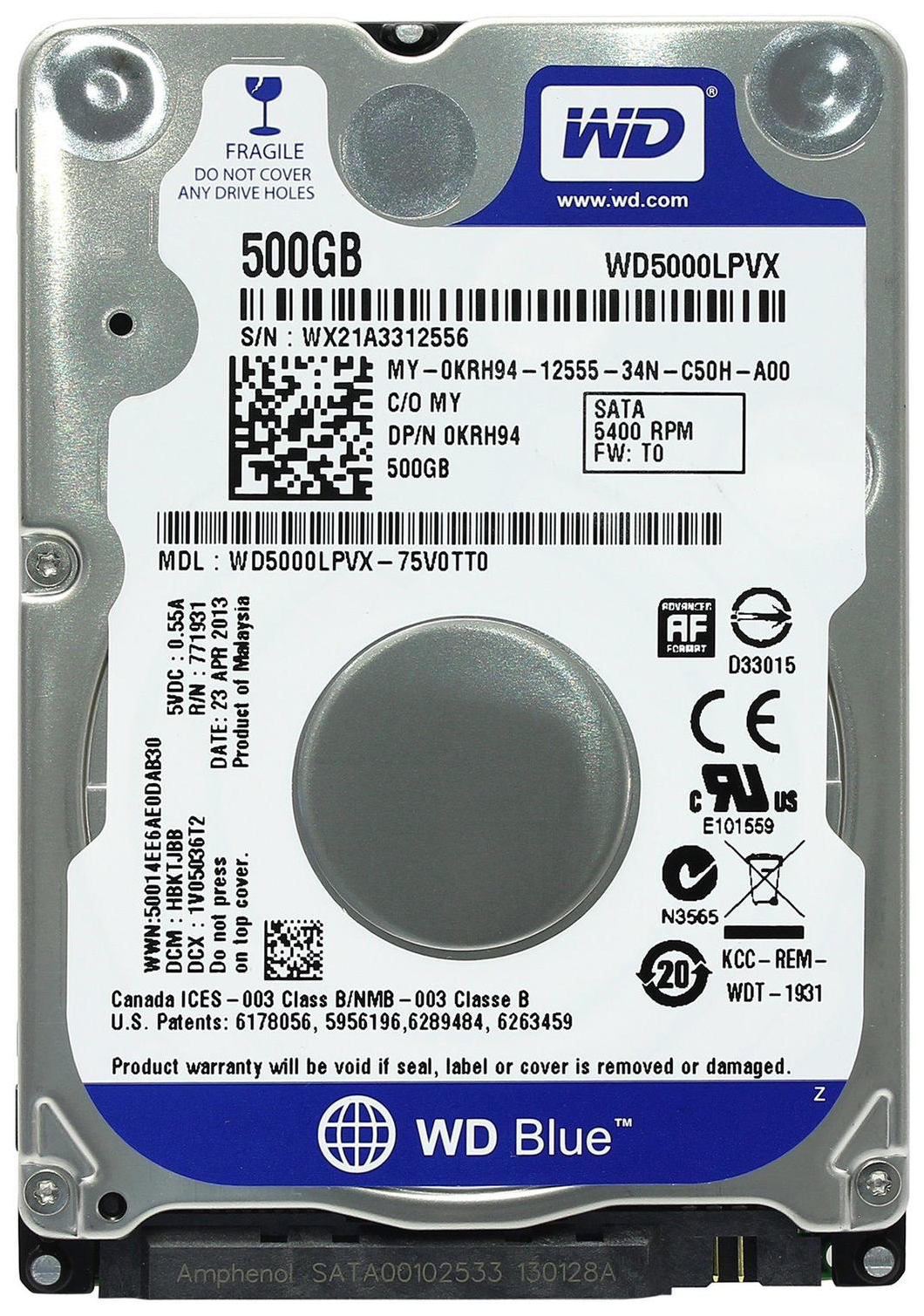 фото Внутренний жесткий диск western digital 500gb (wd5000lpvx)