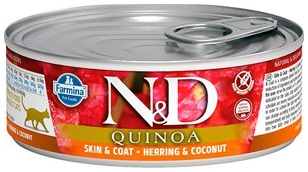 Консервы для кошек Farmina N&D Quinoa, с сельдью, киноа и кокосом, 80г