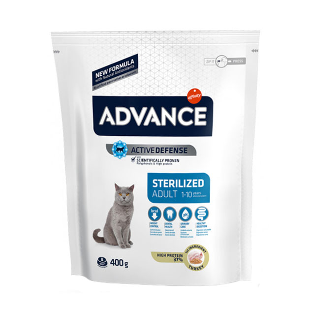 фото Сухой корм для кошек advance sterilized, для стерилизованных, индейка, 0,4кг