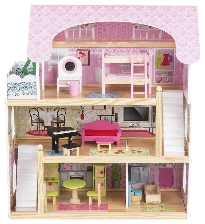 

Кукольный дом Edufun с комплектом мебели 62,5x31x70, Белый;розовый
