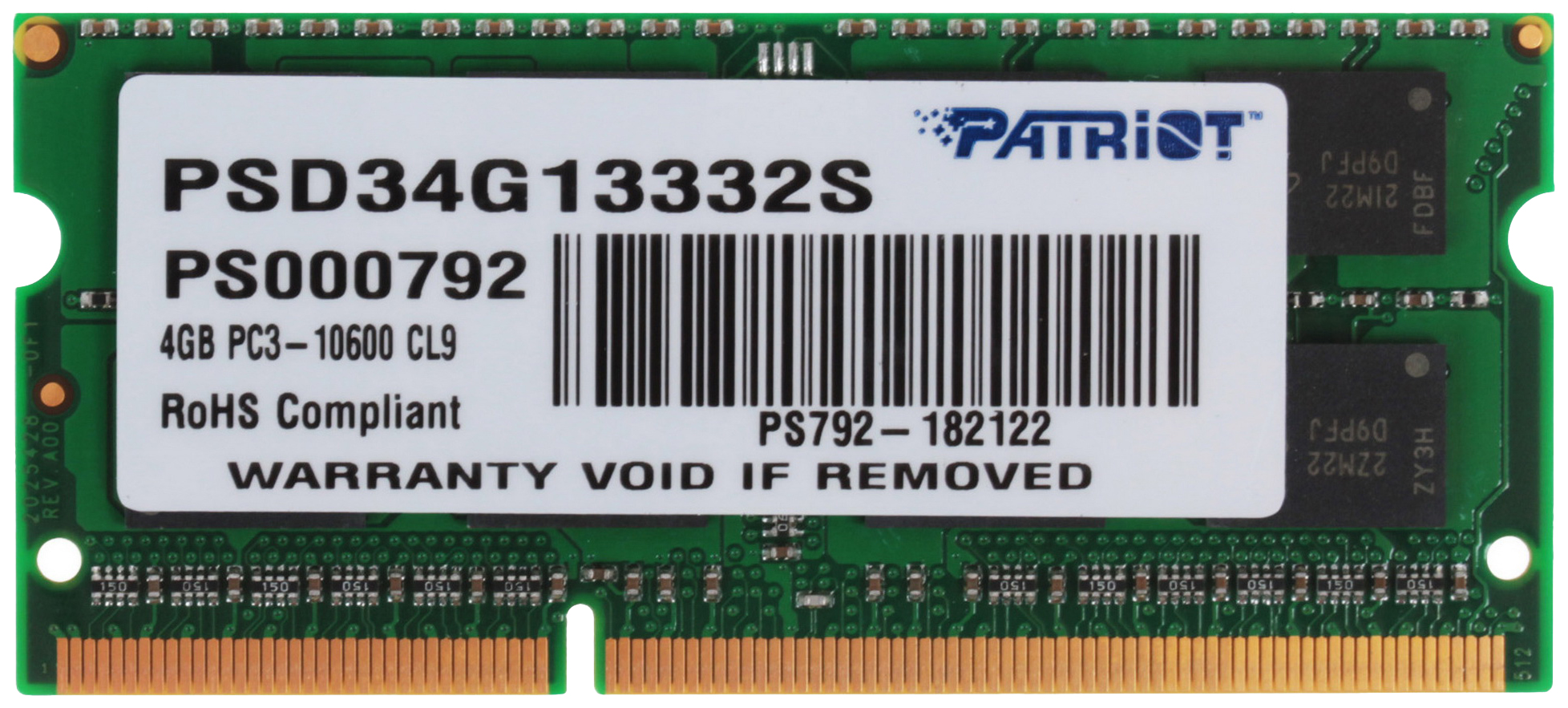 

Оперативная память Patriot 4Gb DDR-III 1333MHz SO-DIMM (PSD34G13332S), Signature Line