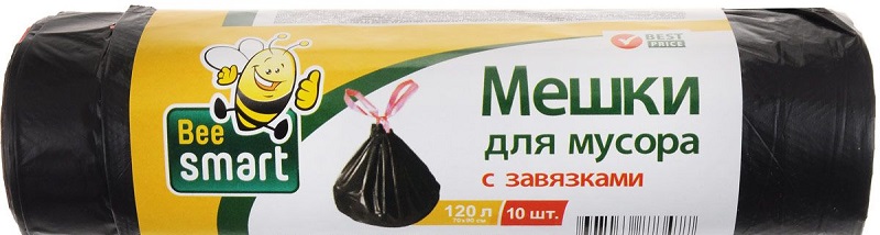 фото Мешки для мусора beesmart 120 л с завязками 10 шт