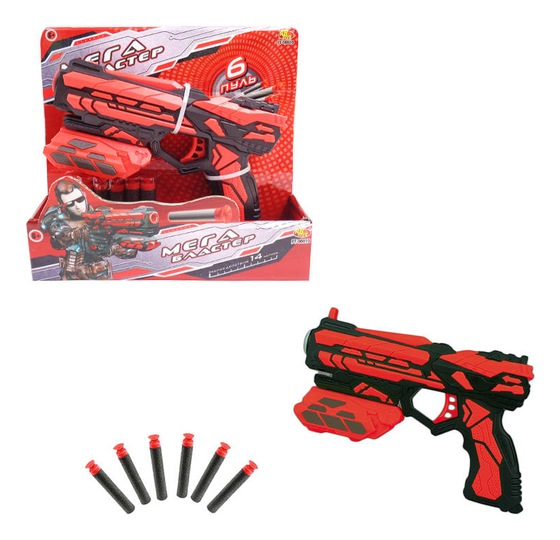 МегаБластер игрушечный ABtoys в наборе с 6 мягкими снарядами бластер abtoys стреляющий мягкими снарядами 10 шт 55x7x23 5 см pt 00933