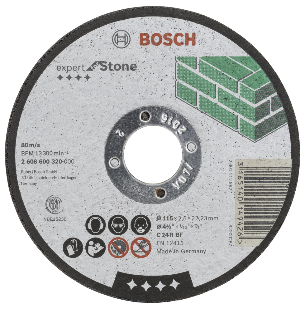 

Диск отрезной абразивный Bosch КАМЕНЬ 115Х2,5 мм 2608600320, expert for Stone 115Х2,5 мм 2608600320