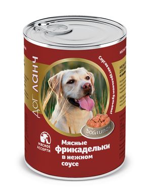 фото Консервы для собак dog lunch, фрикадельки в нежном соусе, мясное ассорти, 850г