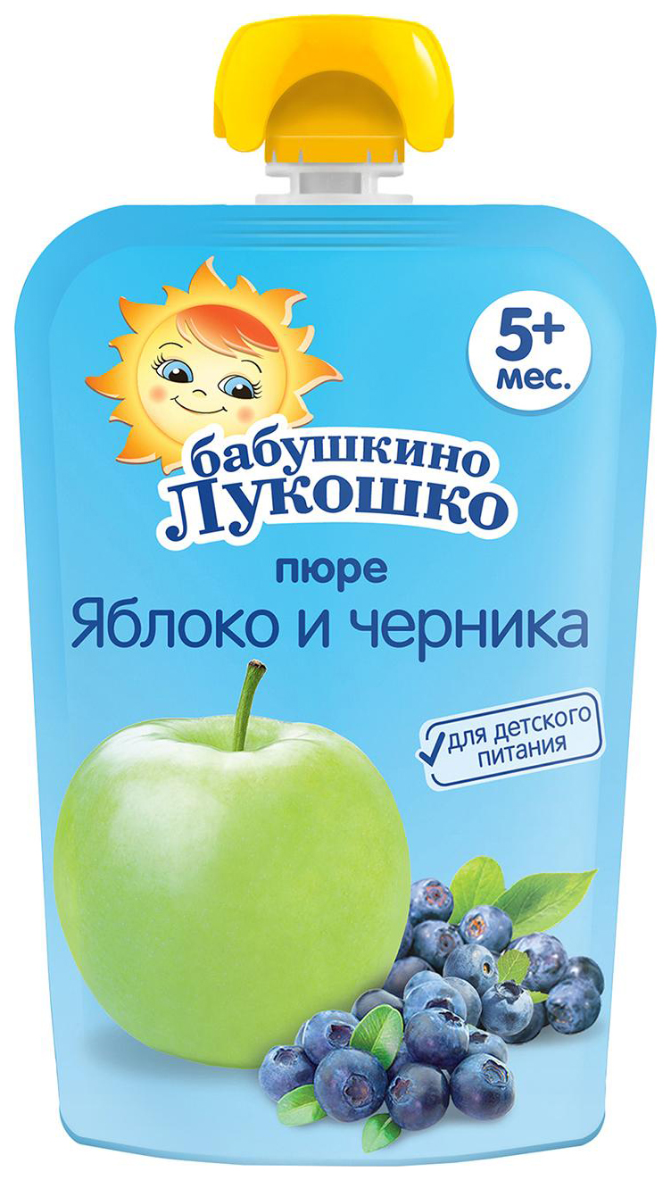 Пюре фруктовое Бабушкино Лукошко Яблоко-черника с 5 мес. 90 г, 1 шт. пюре фруктовое бабушкино лукошко яблоко малина и вишня 100 г 1 шт
