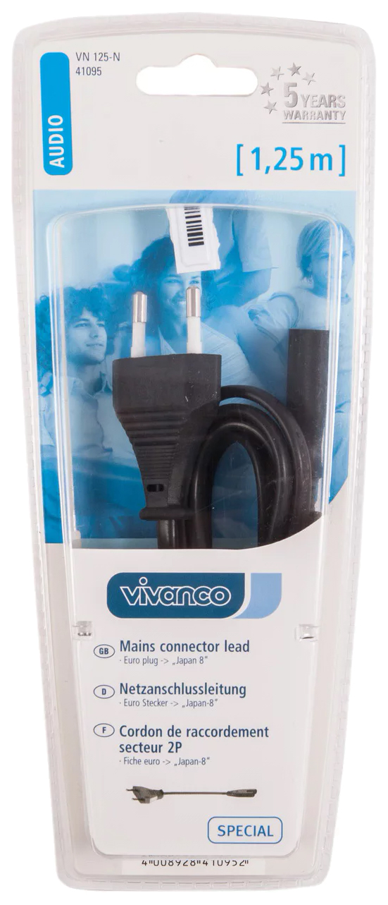 Кабель Vivanco IEC 320 C7-CEE 7/16, M-F 1,25м Black (41095)