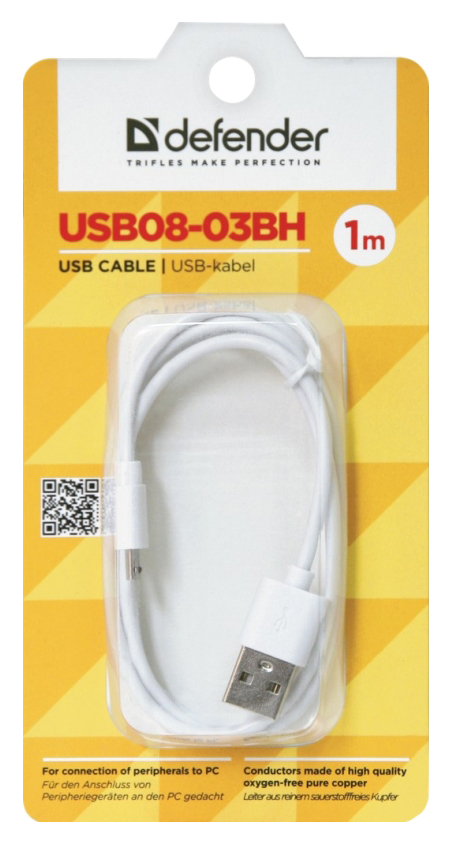 фото Кабель defender "usb08-03bh" usb2,0 соединительный usb a-microb 87477 (1,0м)