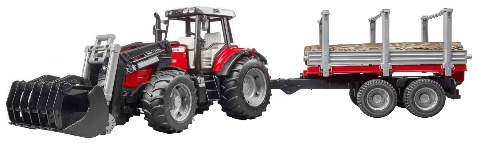 Трактор Bruder Massey Ferguson, c манипулятором и прицепом