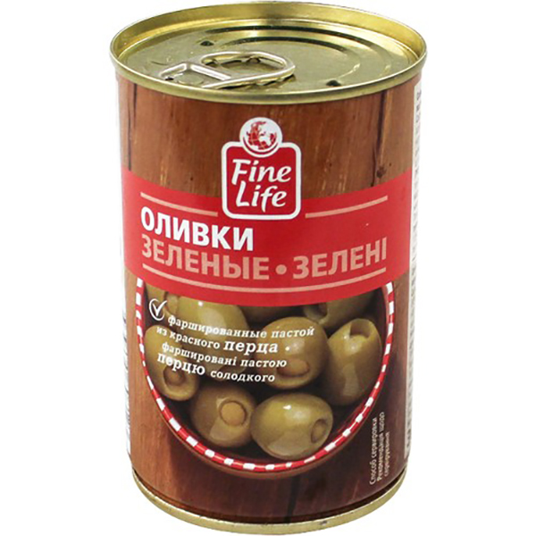 

Оливки Fine Life зеленые фаршированные пастой из красного перца в рассоле 300 г