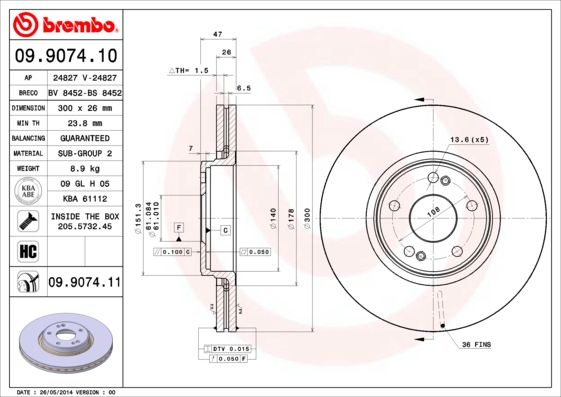 фото Тормозной диск brembo 09.9074.11