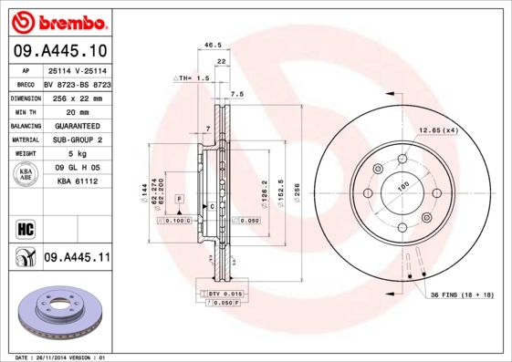 фото Тормозной диск brembo 09.a445.11