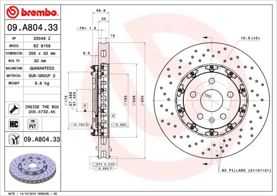 фото Тормозной диск brembo 09.a804.33