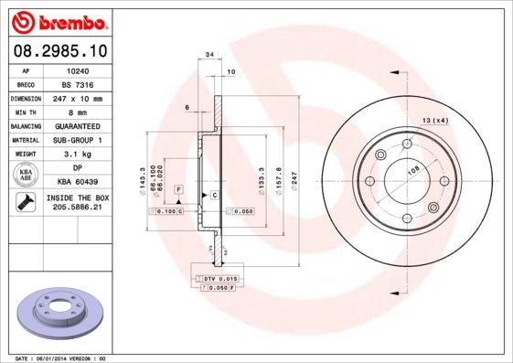 фото Тормозной диск brembo 08.2985.10