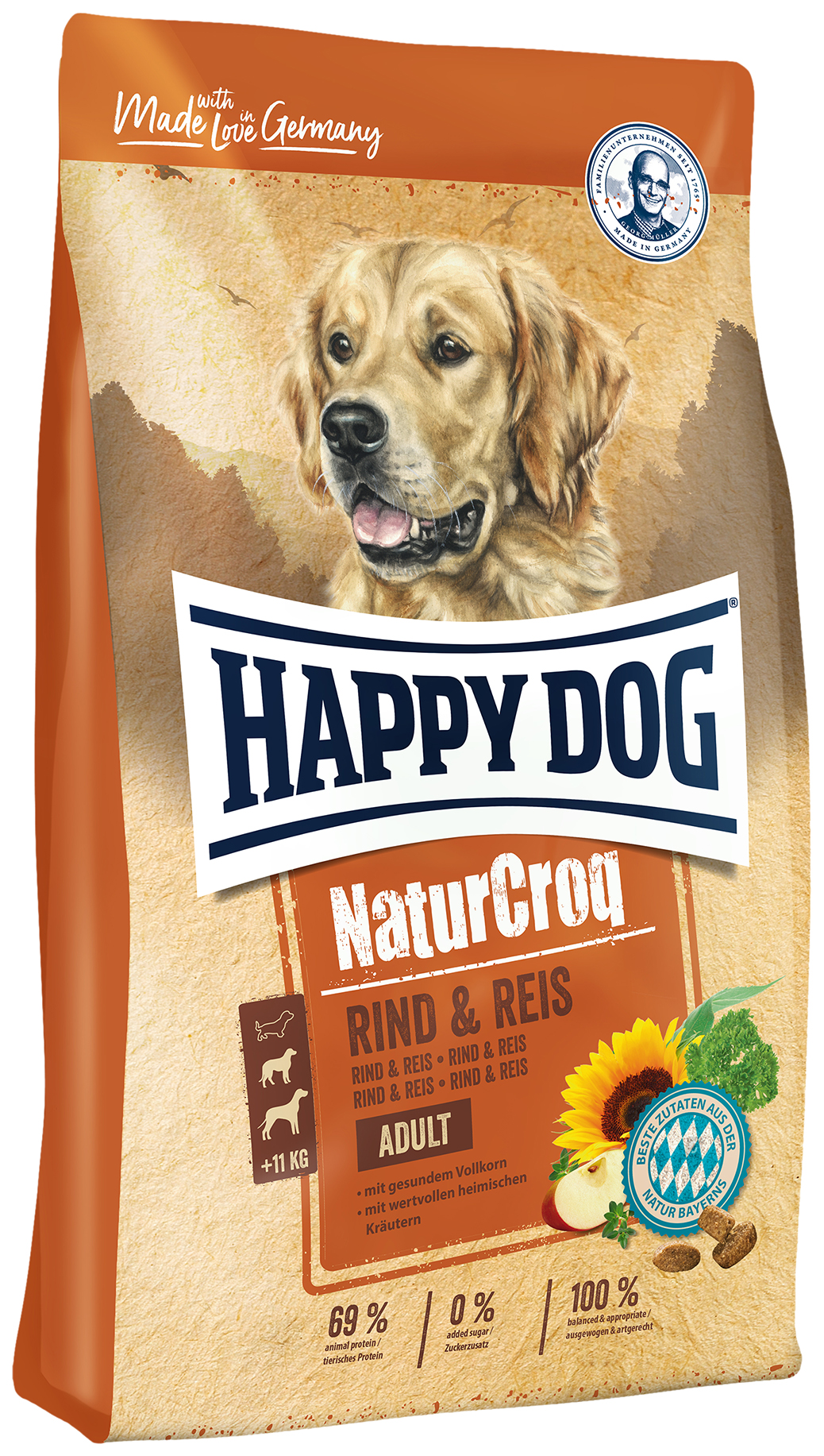 фото Сухой корм для собак happy dog naturecroq adult, говядина, рис, 15кг