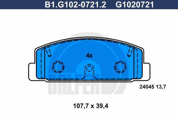 

Комплект тормозных дисковых колодок GALFER B1.G102-0721.2