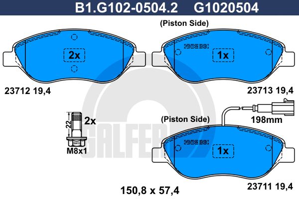 

Комплект тормозных дисковых колодок GALFER B1.G102-0504.2