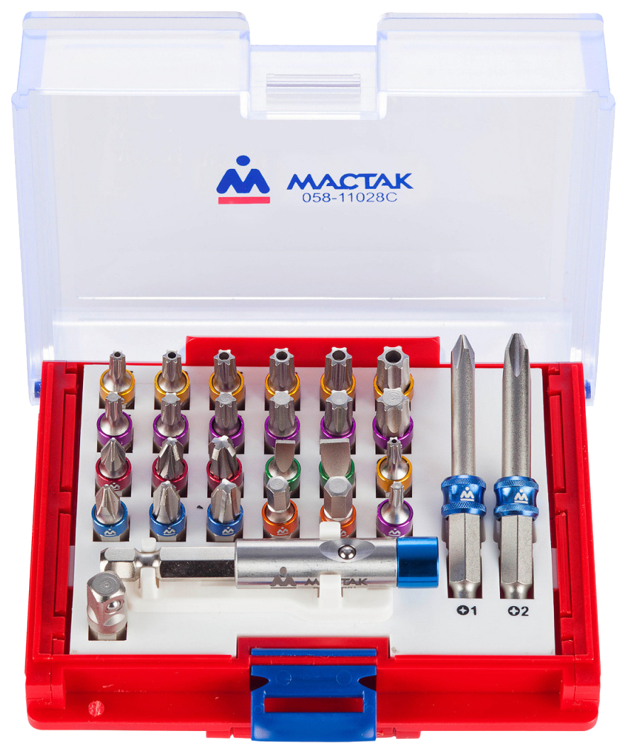 фото Мастак набор вставок (бит) 1/4", torx, hex, pz, ph, slot, 28 предметов 058-11028c