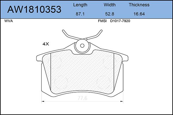 фото Комплект тормозных колодок, дисковый тормоз aywiparts aw1810353