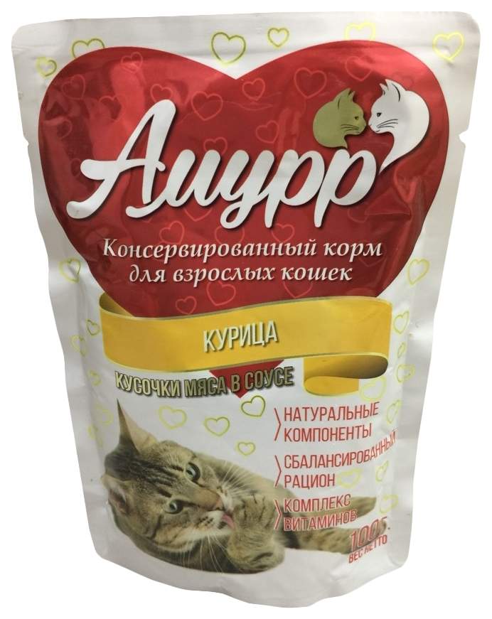 Влажный корм для кошек Амурр, курица в соусе, 100г