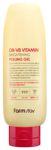 Пилинг для лица FarmStay DR-V8 Vitamin Brightening Peeling Gel отбеливающий, 150 мл масло бриллиантовый блеск для сохранения чистоты и сияния блонда brilliant glow brightening oil дж911 100 мл