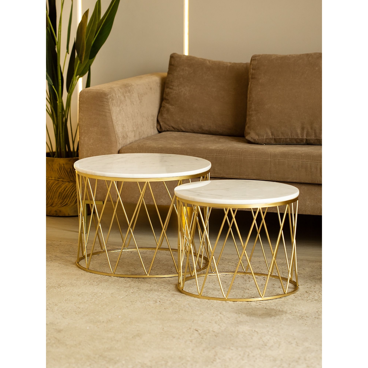 

Столики Glasar 54-151/150 с белым мрамором набор 2 предмета 59x59x45, 50x50x41см