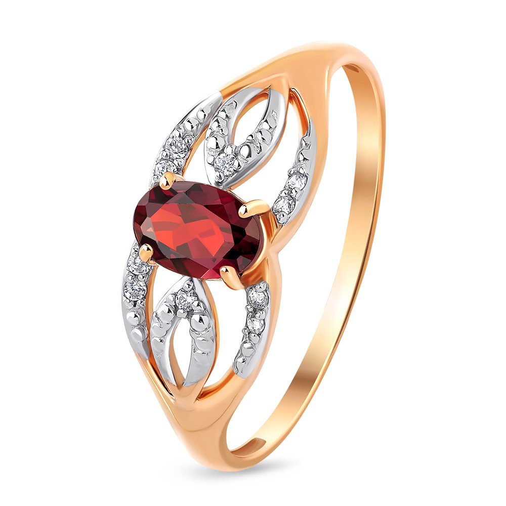 

Кольцо из золота р.  585Gold 201011376, гранат\фианит, 201011376