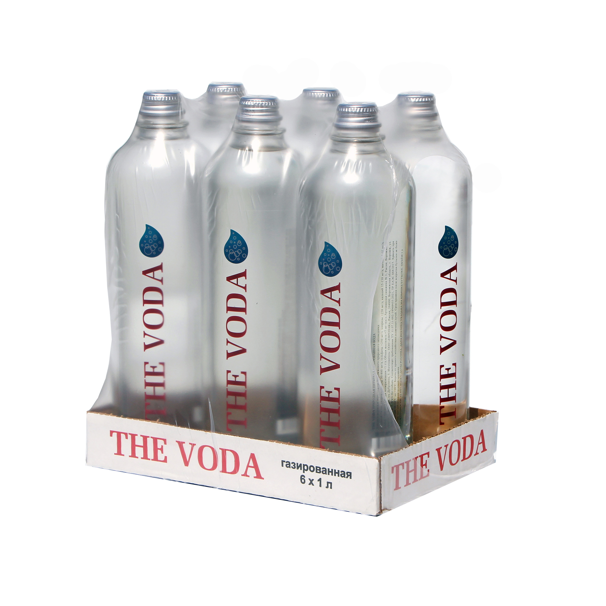 Вода природная питьевая THE V ODA газированная, стекло, 6 шт по 1 л