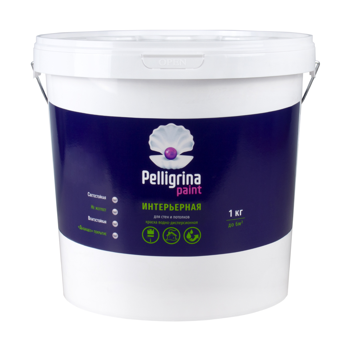 Краска интерьерная для стен и потолков Pelligrina Paint, акриловая, белоснежная, 25 кг краска для гладкой кожи kudo
