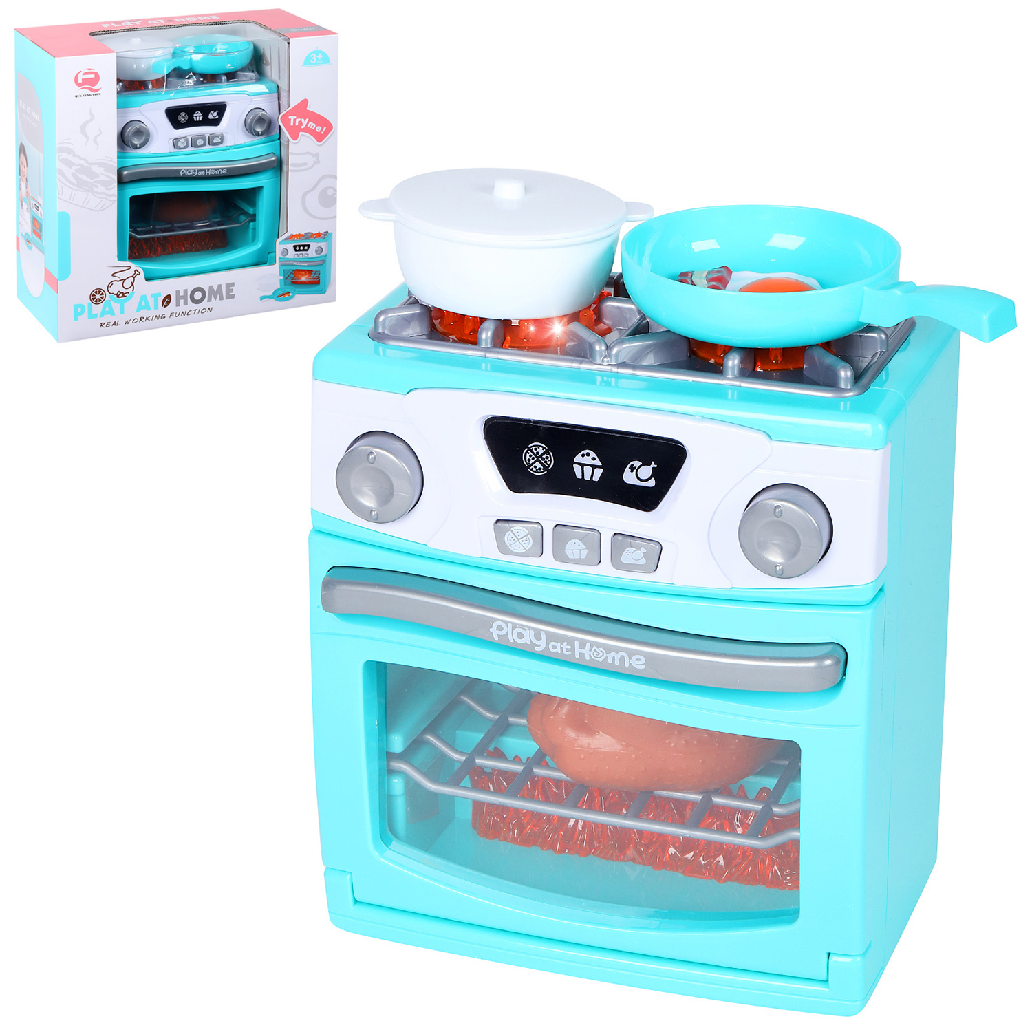 фото Игровой набор qun feng toys плита с продуктами и аксессуарами голубой jb0209347.