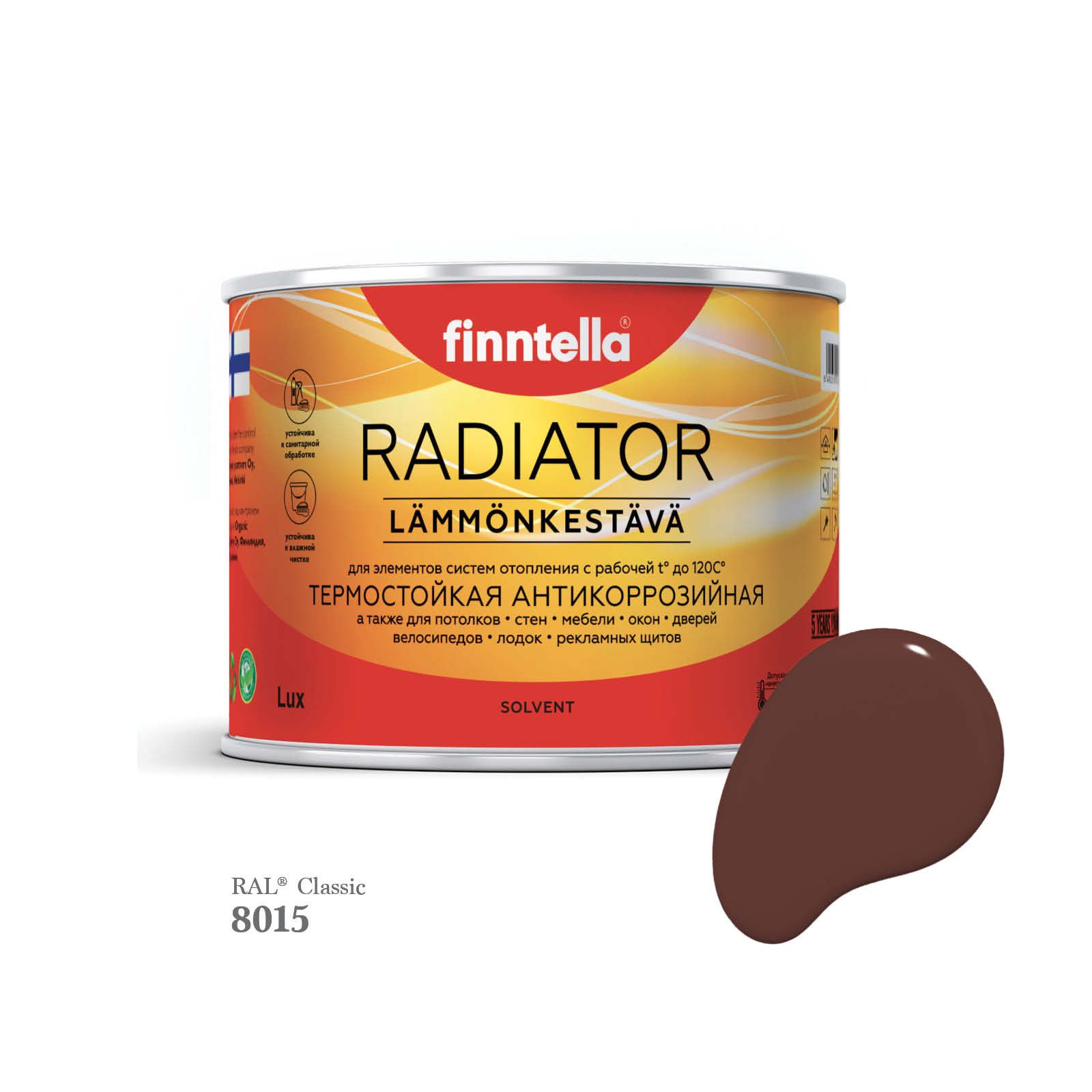 

Краска для радиаторов быстросохнущая финская эмаль FINNTELLA RADIATOR, цвет RAL8015 , 0,45, Коричневый, RADIATOR RAL