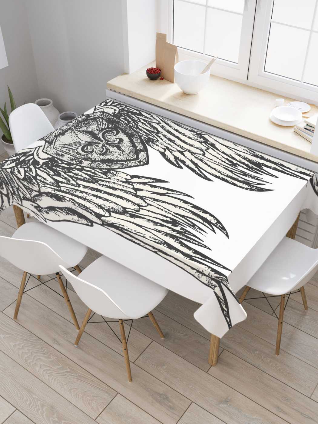 

Скатерть прямоугольная JoyArty "Коронованые крылья" из сатена, 120x145 см, Коронованые крылья