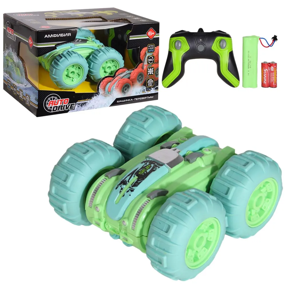 Машинка на радиоуправлении AUTODRIVE Перевертыш-амфибия 4WD, 1:24, JB1168179, зеленый