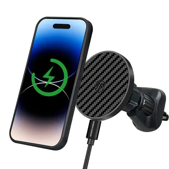 

Держатель для телефона в машину Monocarbon Carbon Fiber Magsafe Car Mount with Wireless, Monocarbon fiber magsafe Car Mount with Wireless Charger +Carbon Fiber Car Charger