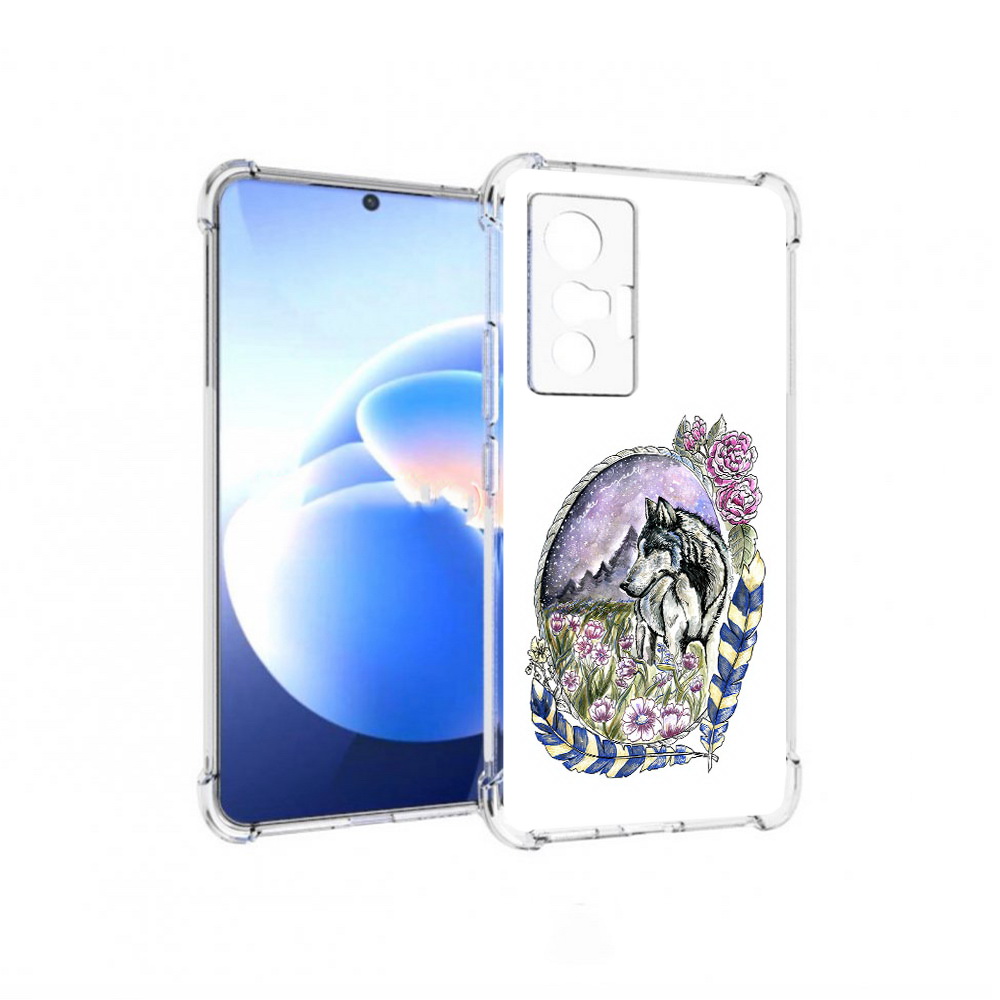 

Чехол MyPads Tocco для Vivo X70 нарисованный волк в цветах с перьями, Прозрачный, Tocco